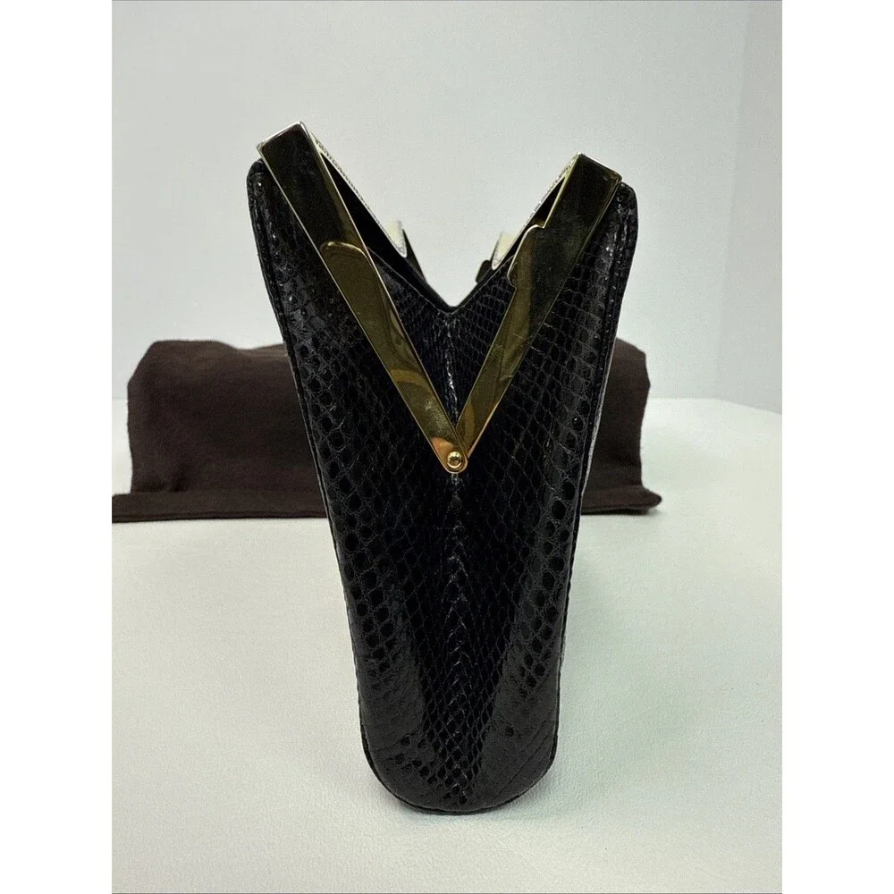 Judith Leiber Black Lizard Snakeskin Leather Rhinestone Clutch Bag Comb Vintage - Picture 11 of 16